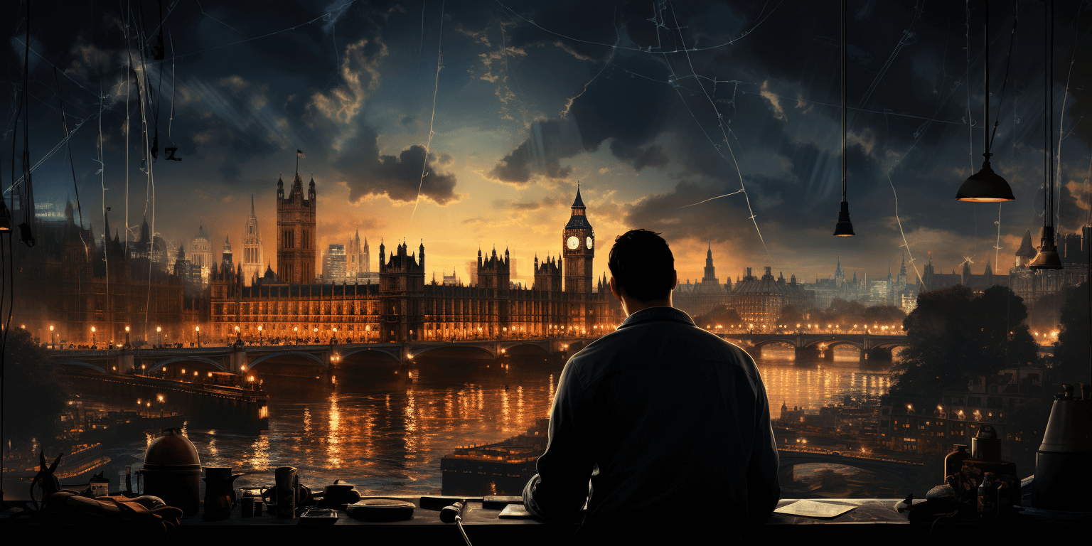 electrician working while looking at London view